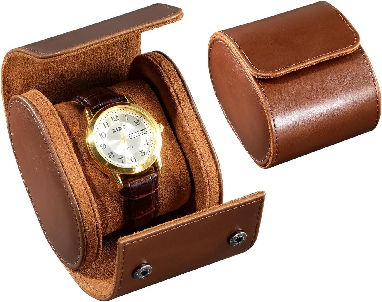 ROSELLE Single Watch Case for Men and Women with Suede Lining - Watch Roll Travel Case - Storage Organizer and Display(Brown-1)