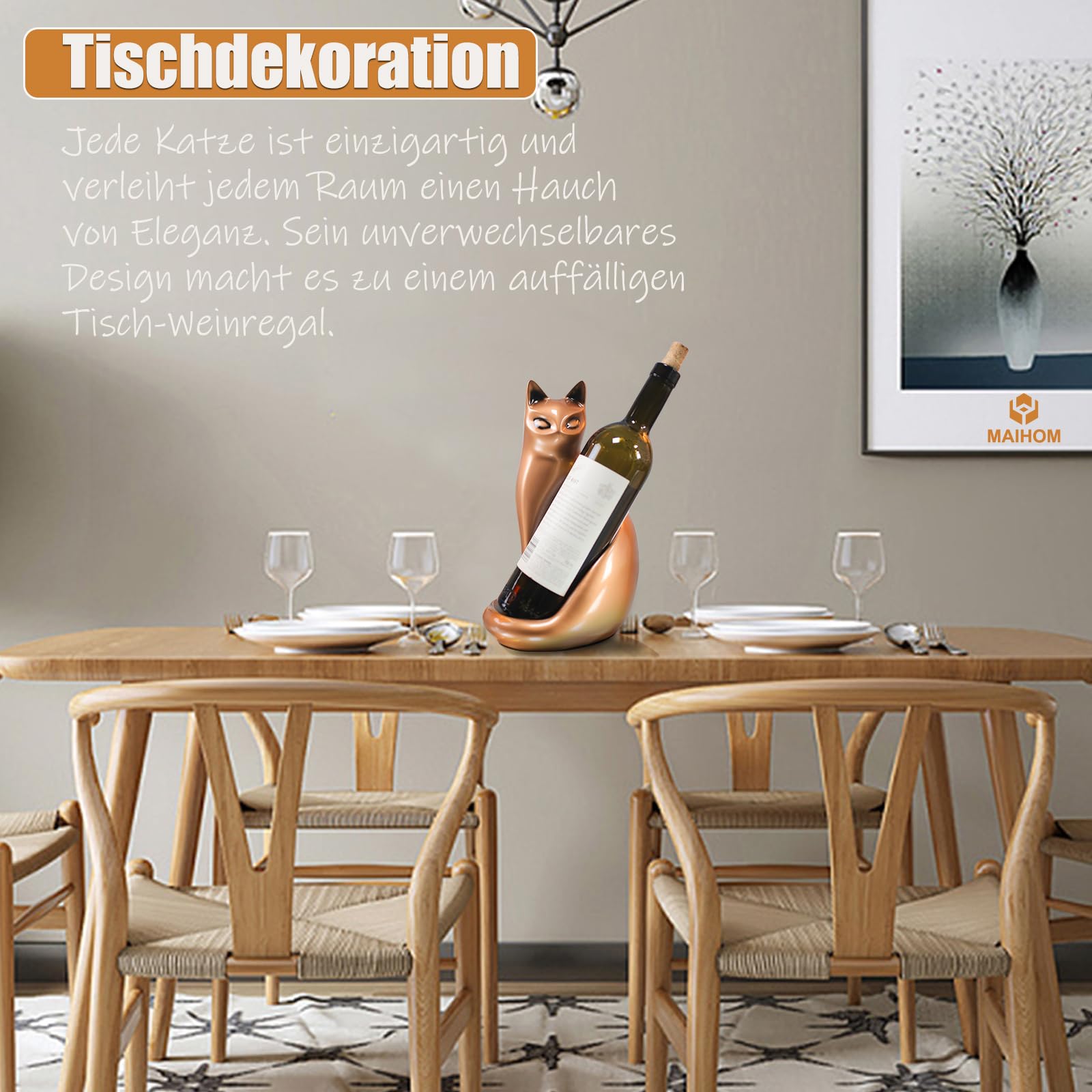 Weinregale Arbeitsplatte, Katzenstatue Dekor Geschenke für Frauen Männer Mädchen Katzenliebhaber, Kreativer Rotweinstand Perfekt für Tischplatte, Arbeitsplatte, Bar, Zuhause, Kupfer Flaschenregal