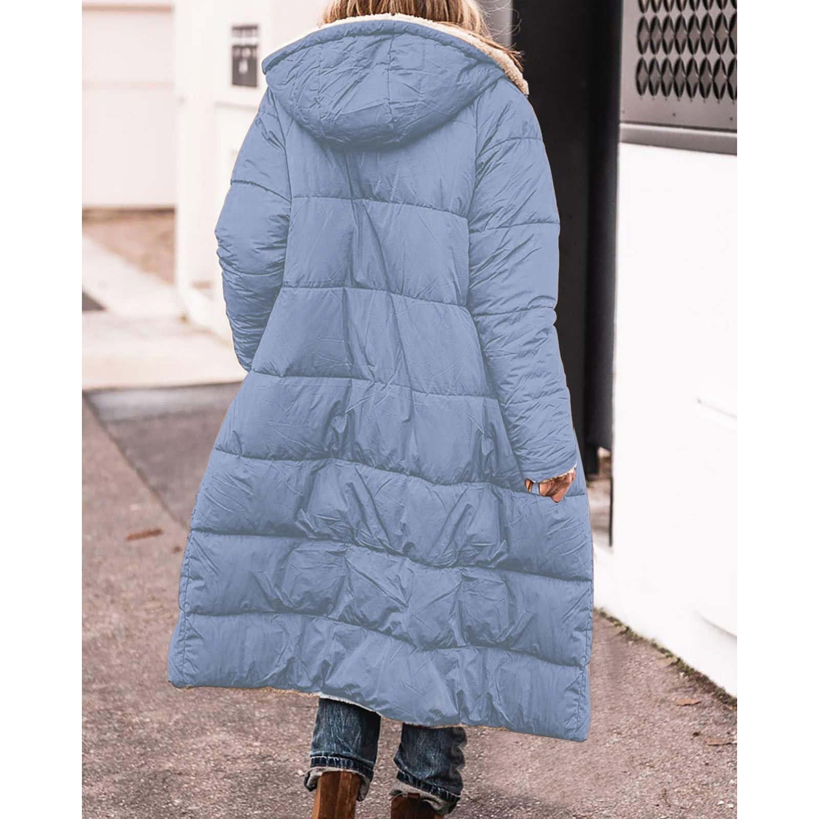 Piumino con Cappuccio a Maniche Lunghe Double da Donna alla, Caldo Cappotto Invernale Abito Invernale Lungo Giubbotto di Pelle Donna Verde Giacca Jeans Donna con Cappuccio