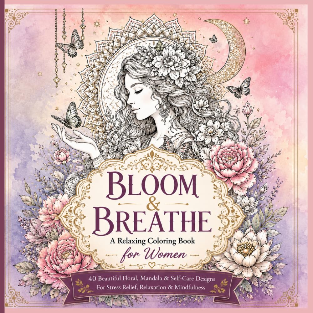 Bloom & Breathe – A Relaxing Coloring Book for Women: A Relaxing Coloring Book for Women with Beautiful Flowers, Mandalas, Butterflies & Mindful Designs for Stress Relief and Creative Relaxation