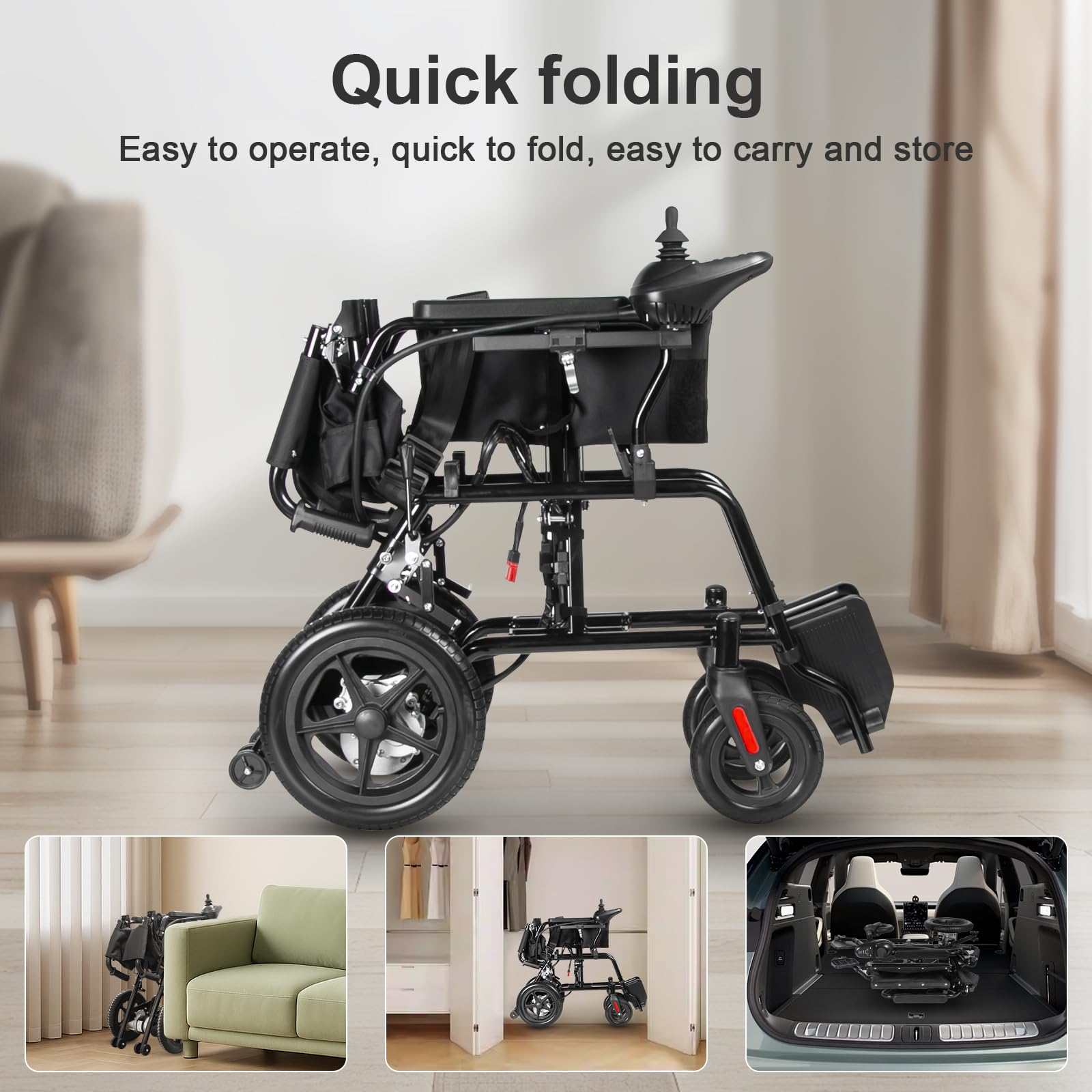 Fyearfly Silla de ruedas eléctrica 50311, silla de ruedas ligera plegable con enchufe de la UE, portátil y cómodo para interiores y exteriores