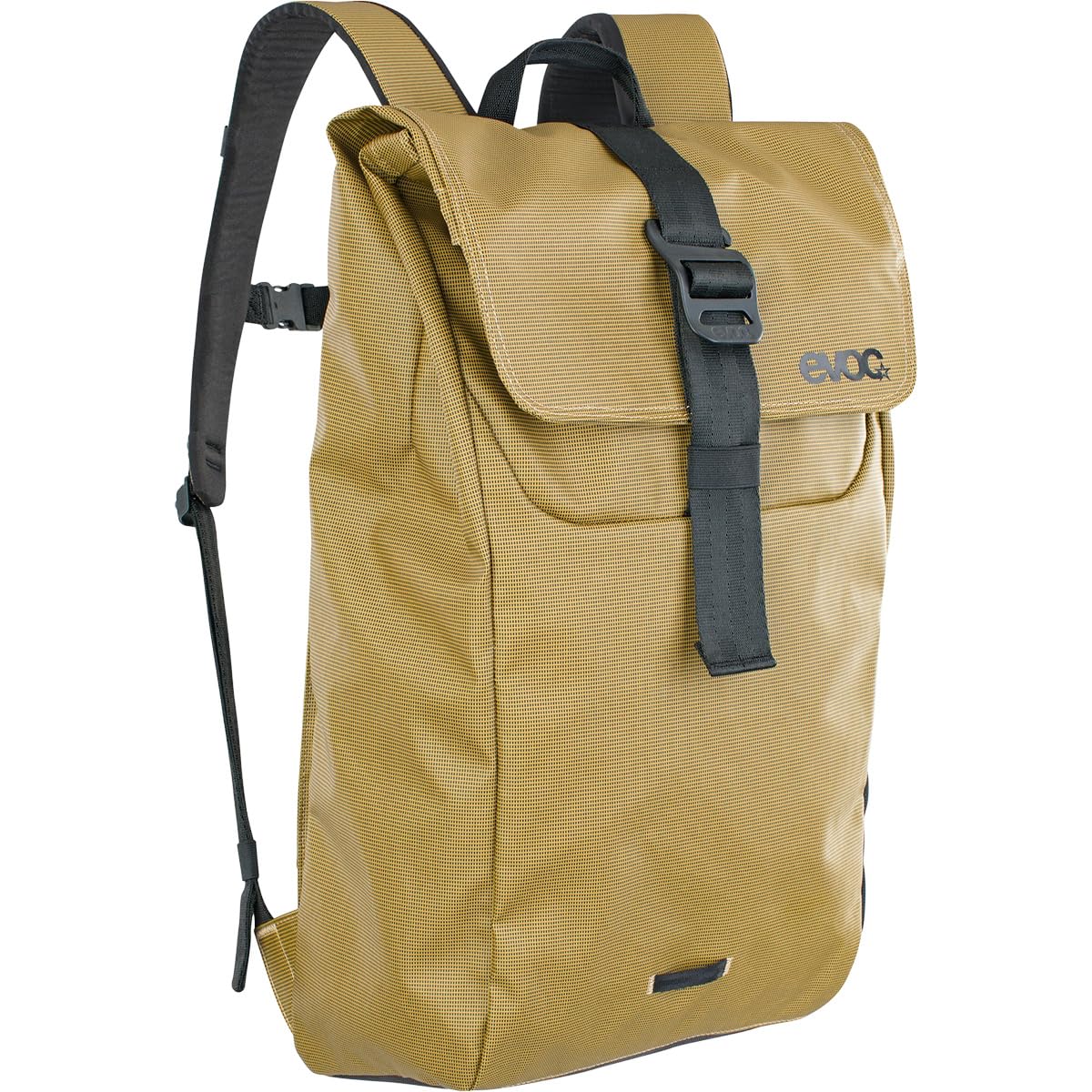 EVOC DUFFLE BACKPACK 26 Backpack for everyday and on the go (waterproof, 100% PVC-free, lid with aluminium hook closure, side compartment for laptop, detachable chest strap), Curry/Black