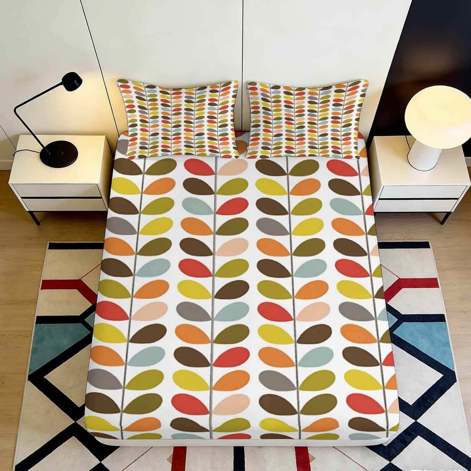 3D Printed Leaf Pattern Fitted Sheet Microfiber Deep Pocket Bedroom Bedding Full Wrap Leaf Mattress Fitted Cover Washable 200x200x25cm