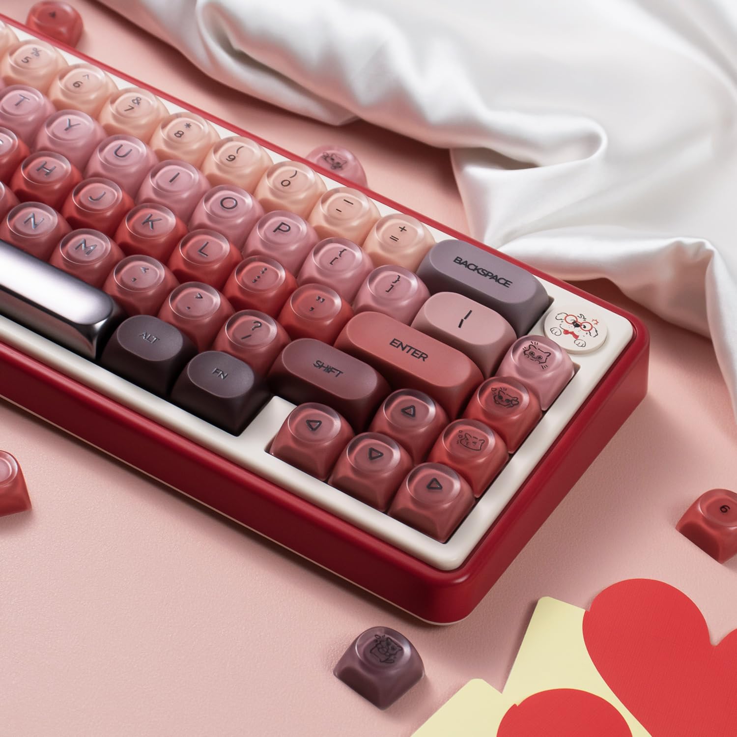 Sumgsn 132 Touches PBT Jelly Keycaps MOA Profile Rouges compatibles Clavier Wooting 61/64/87/104/108 Cherry MX Switches Mécaniques