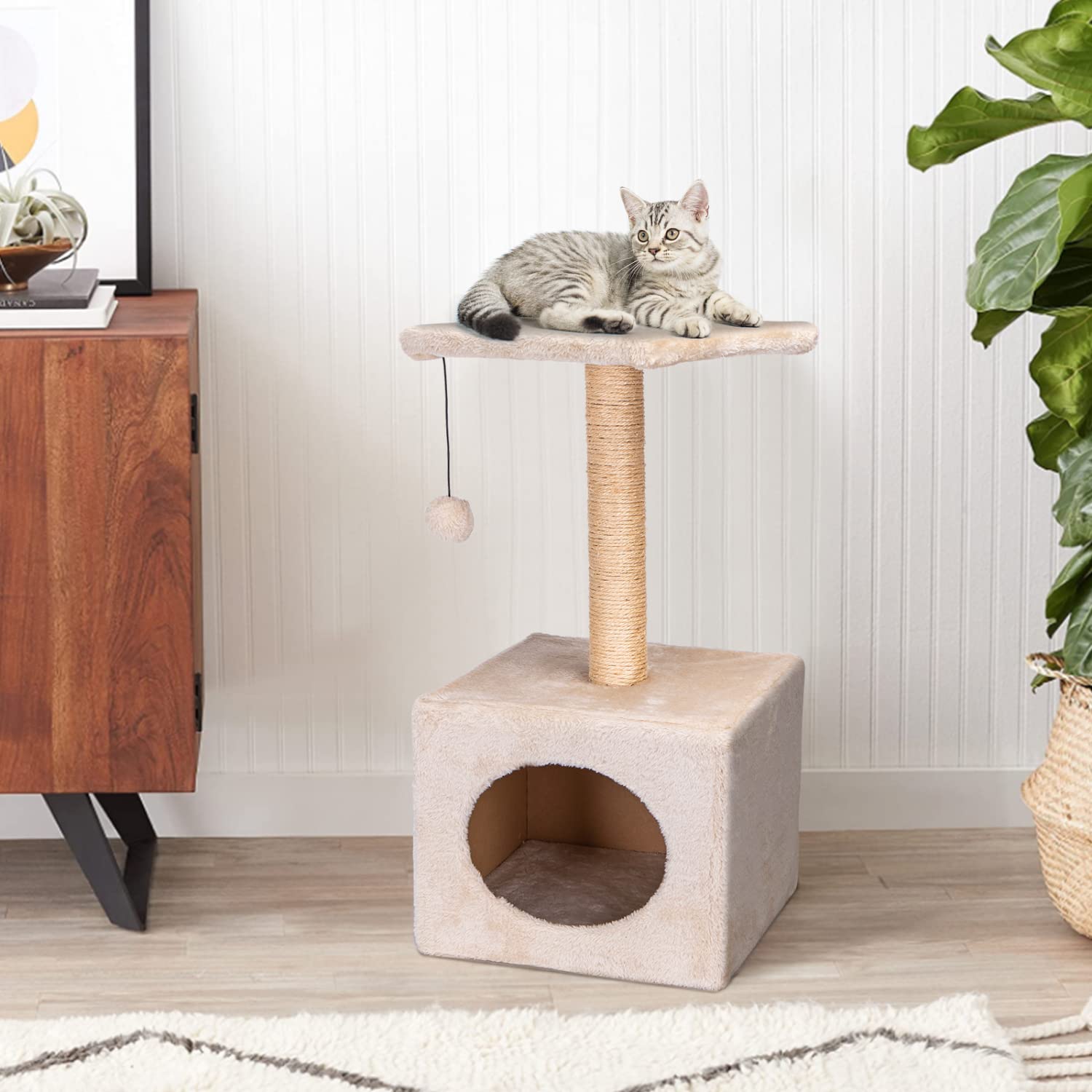 Nobleza - Árbol para Gatos, Árbol Escalador, Árbol Rascador, Dos Bolas de Juego Altura 60cm, Color Beix
