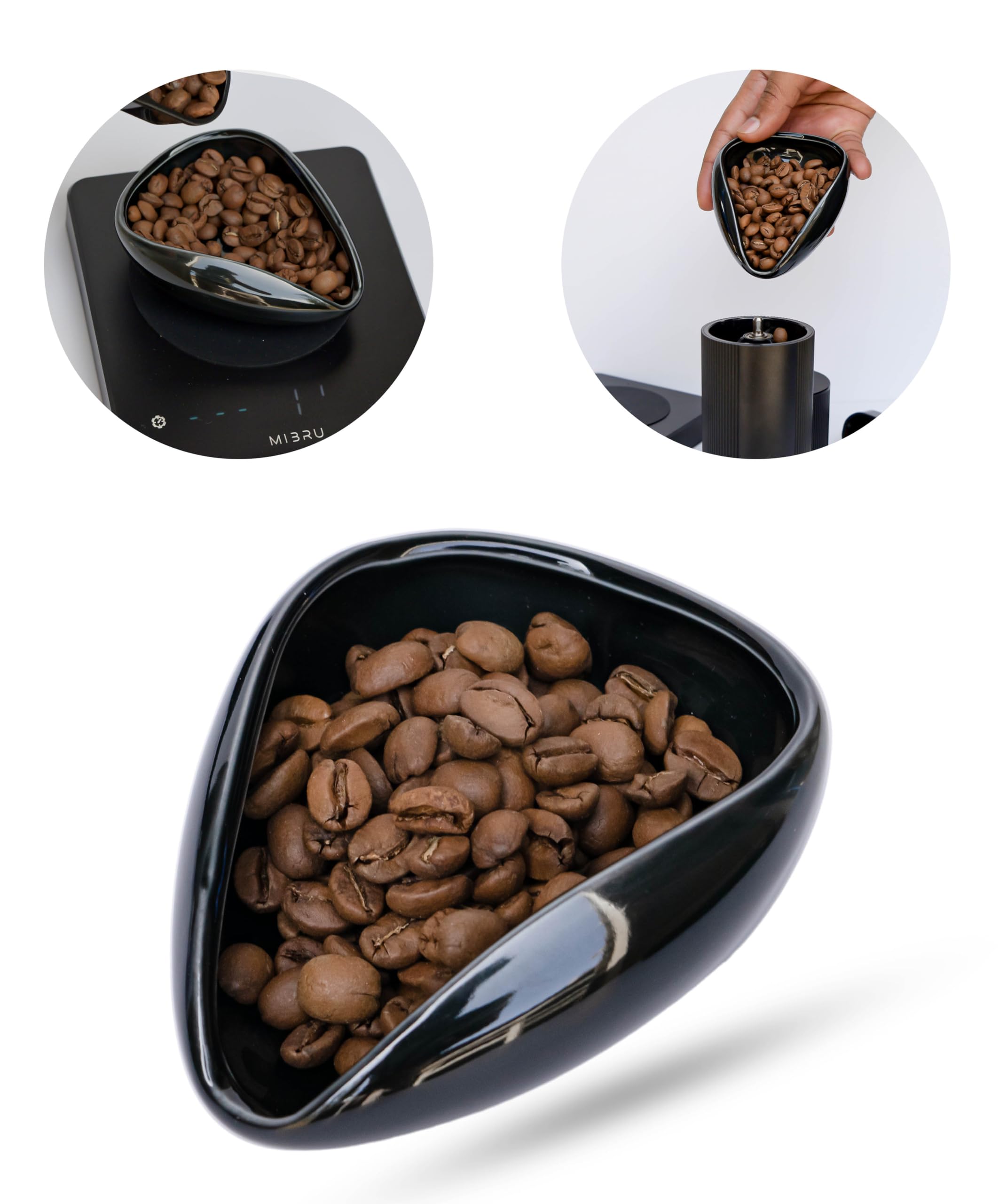 MIBRU Coffee Beans Dosing Cup Coffee Dosing Tray Ceramic Dosing Vessel Loose Leaf Tea Vessel Single Dose Measuring Tray, Black, mib01