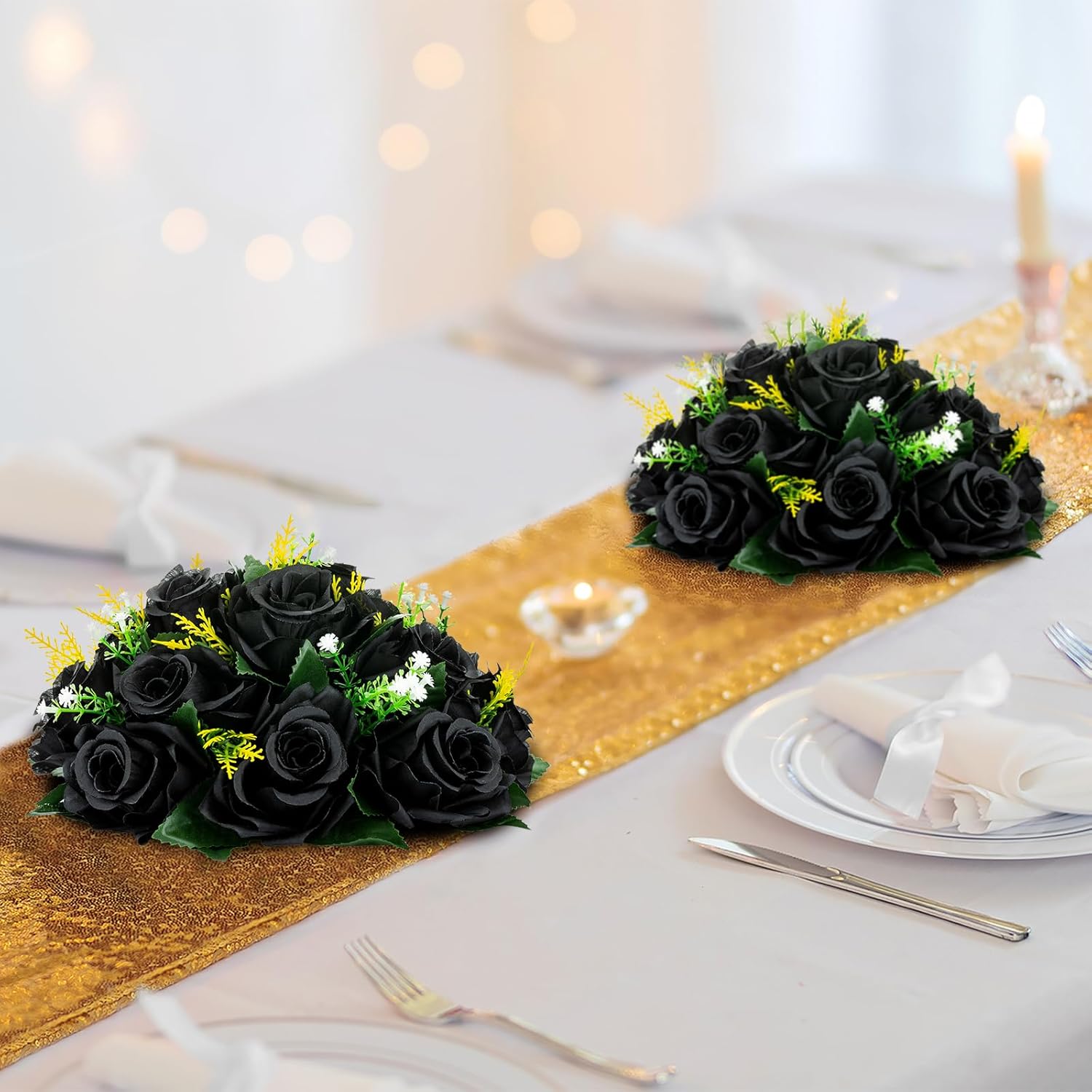 BLOSMON Flower Balls Wedding Rose Centerpieces 10 Pcs Black Fake Flowers Kissing Balls Decor Artificial Floral Arrangements Flower Bouquet of Roses Home Party Room Table DIY Decorations - Image 2
