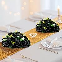 Vista 2 de BLOSMON Bolas de flores, centros de mesa de rosas de boda, 2 piezas, flores falsas negras, bolas de beso, decoración de arreglos florales