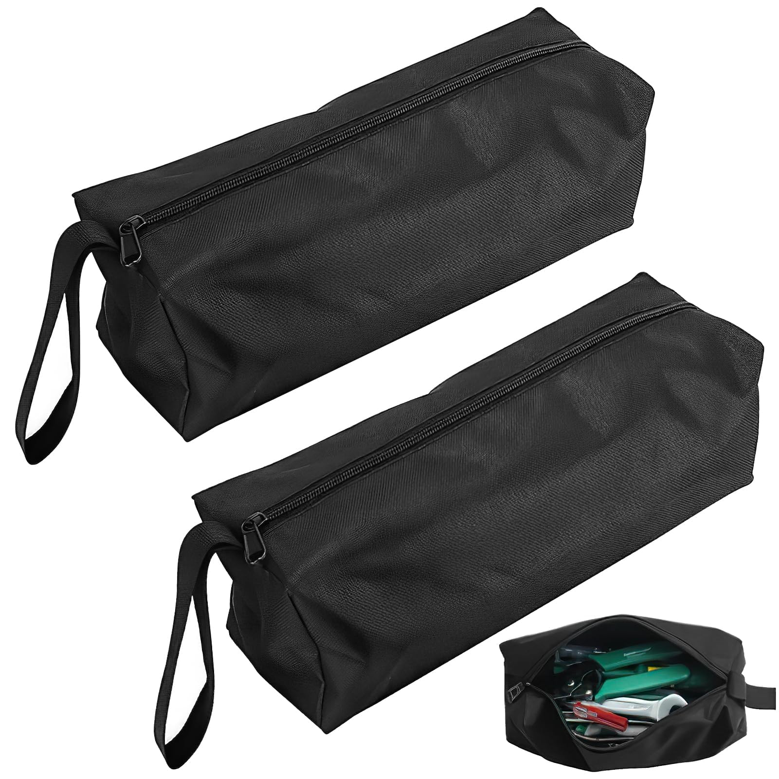 Set di 2 Borsa Porta Attrezzi, Piccola e Portatile, in Poliestere 600D, Multifunzionale con Cerniera per Giardinaggio, Lavoro Esterno e Riporre Oggetti d'Arte (Colori Assortiti) (nero