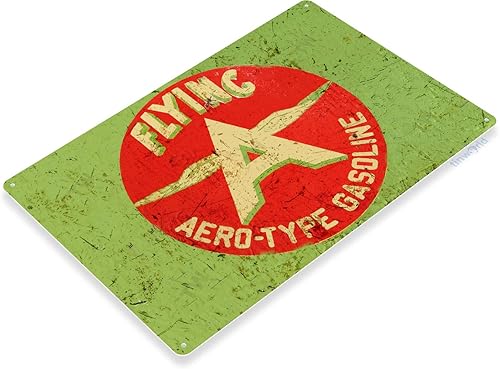 Miniatura 2 de Tinworld Letrero de hojalata volando a gasolina rústico retro gas aceite metal decoración aviación hangar garaje A852