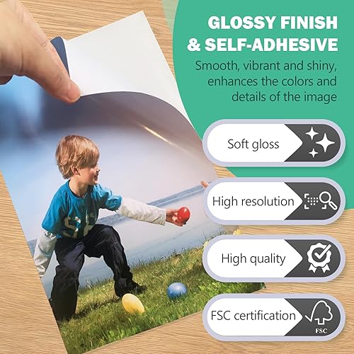 Miniatura 4 de Papel fotográfico autoadhesivo de 8.5 x 11, adhesivo fotográfico brillante para impresora de inyección de tinta, paquete de 100 unidades a granel,