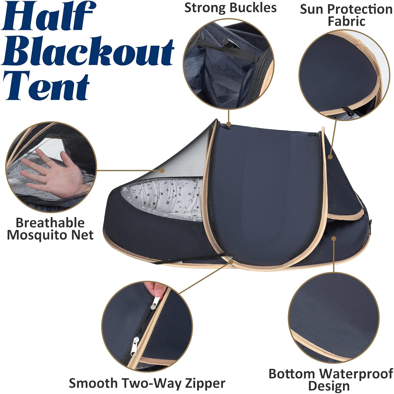 YAVIL Portable Pop Up Baby Blackout Tent, Folding Baby Canopy Travel Tent Infant Mosquito Net and Sunshade for Universal Baby Nest (Black+Khaki) : Baby