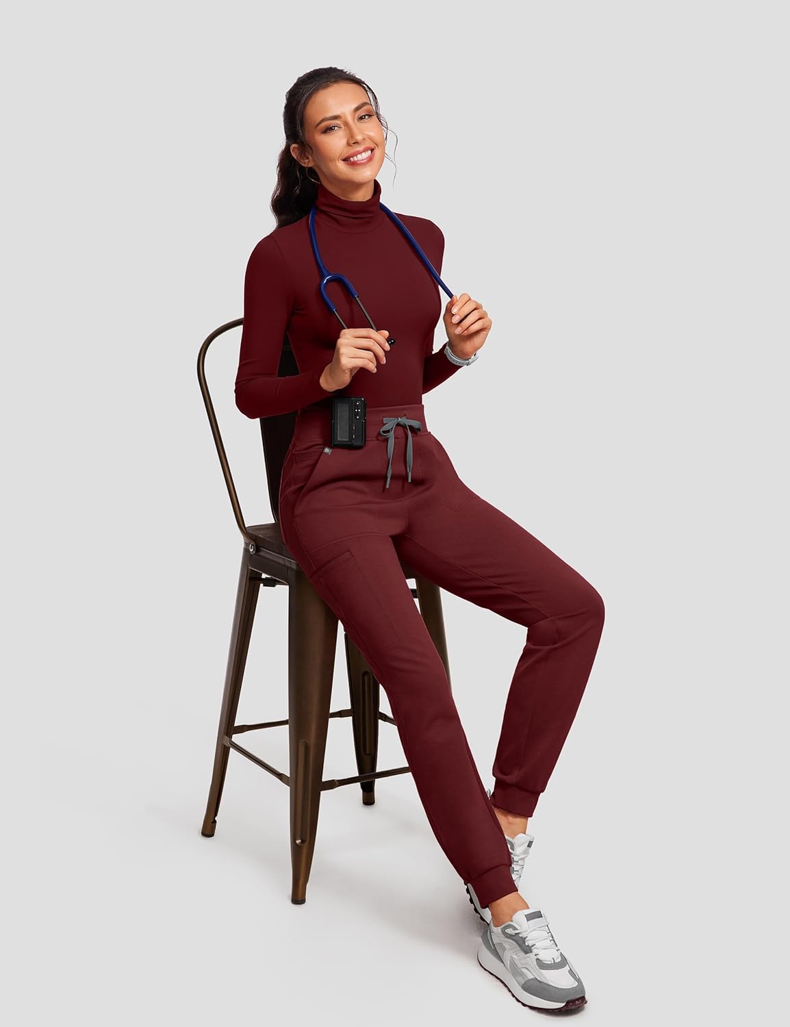 Womens High Waisted Jogger Scrub Pants Thick Stretch Knit Medical Work Bottoms with 7 Pockets Yoga Waistband
