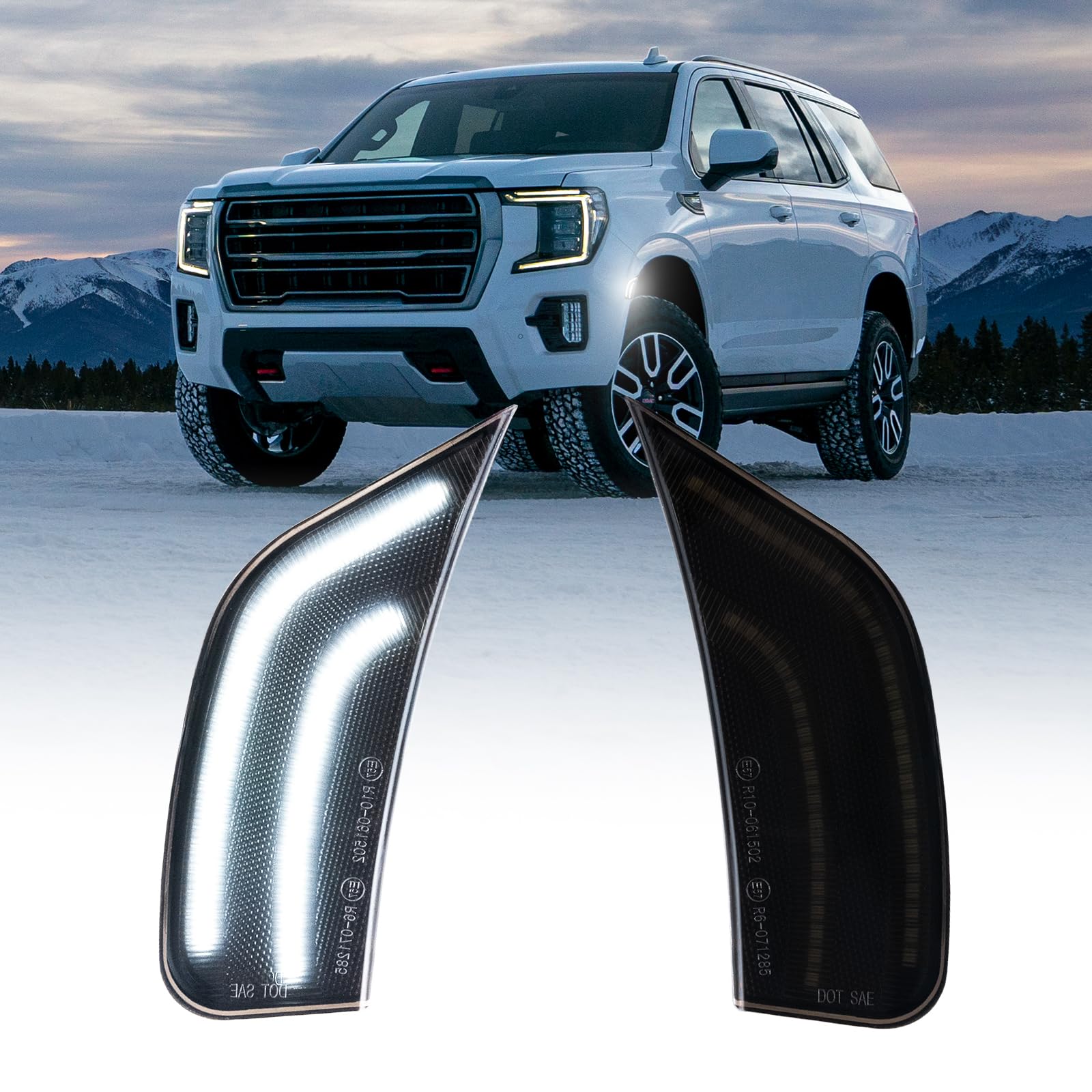 AUTOONE Upgraded LED Side Marker Lights White for 2021-2024 Yukon/Yukon Denali/Yukon XL/Tahoe/Escalade/Suburban/Escalade ESV, Smoked Lens Driver & Fender Side Markers, 2PCS
