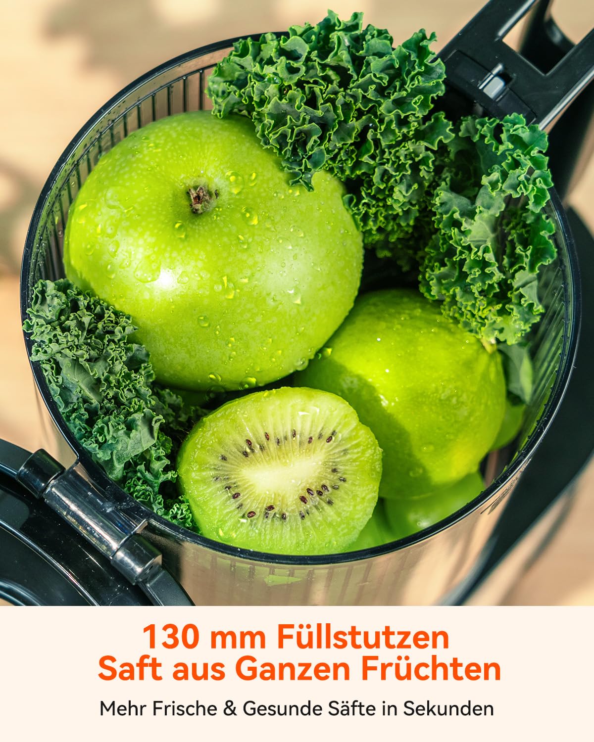 Slow Juicer Testsieger, Entsafter für Ganze Gemüse und Obst, Juicer Machine mit 130 mm Einfüllöffnung, 1,8L, BPA-frei, 250W, Rücklauffunktion, einfache Reinigung, Edelstahl Schwarz