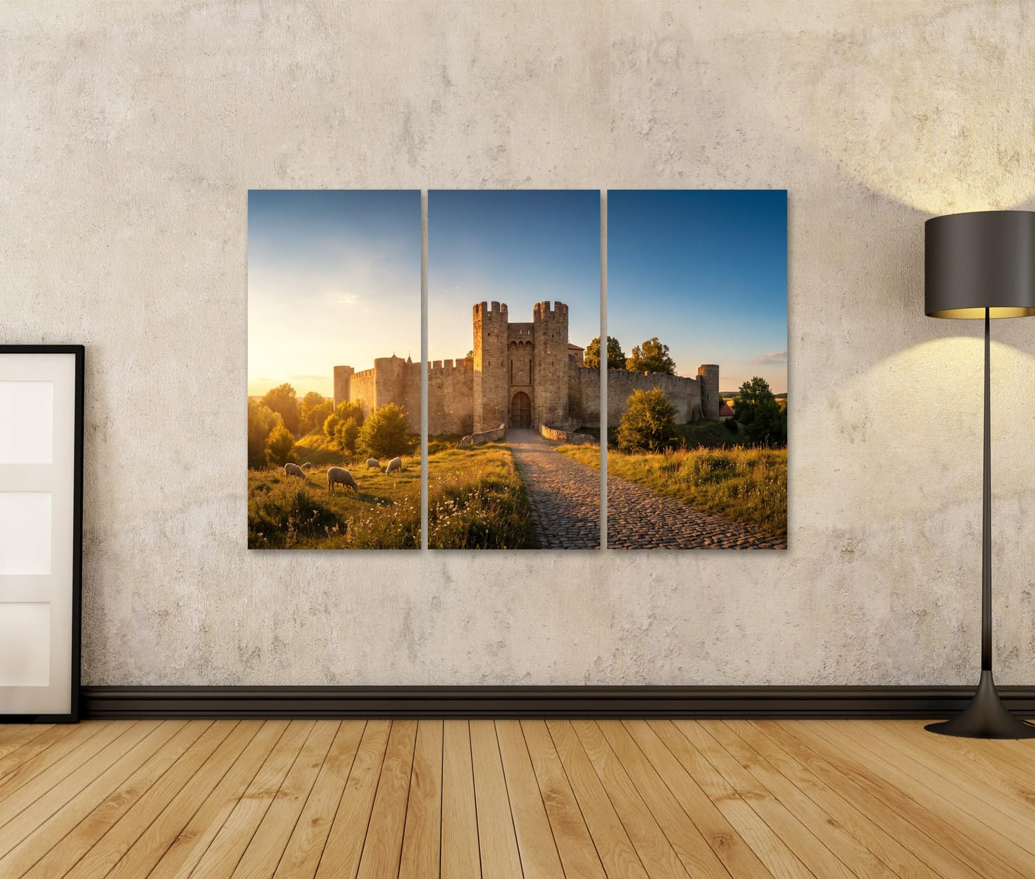 islandburner Quadro su tela, motivo: porta medievale della città, decorazione da parete per soggiorno, per gli amanti della storia, 3 pezzi