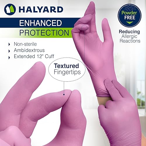 Miniatura 2 de HALYARD PINK UNDERGUARD Nitrile Exam Gloves, Powder-Free, 4.7 mil, Extended 12" Cuff, Pink