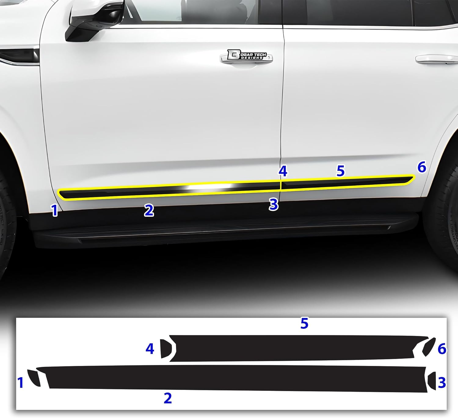 BOGAR TECH DESIGNS for GMC Yukon 2021-2025 Lower Side Chrome Delete Overlay, Gloss Black