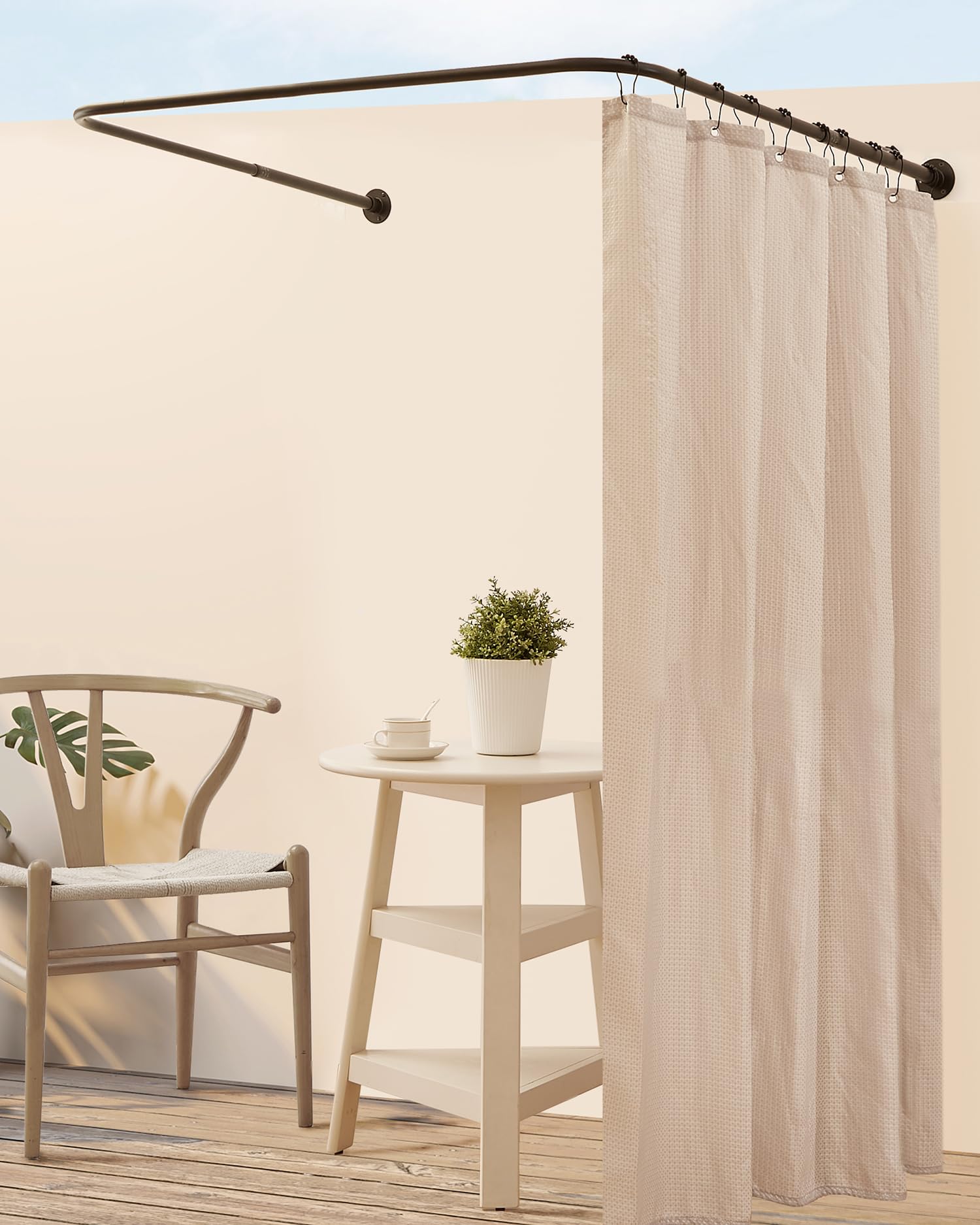 Barra de Ducha en Forma de U para Esquina, Ajustable [Lados: 60-132 cm, Centro: 79-119 cm] - Barra de Ducha de Tubo Grueso con 12 Ganchos y Soporte de Techo para Baño e Exteriores, Negro Mate