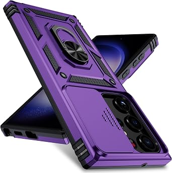 for Samsung Galaxy S22 Ultra Case with Camera Lens Cover,10 FT Military Grade Drop Protection, Magnetic Ring Holder Kickstand Protective Phone Case for Samsung Galaxy S22 Ultra, Deep Purple