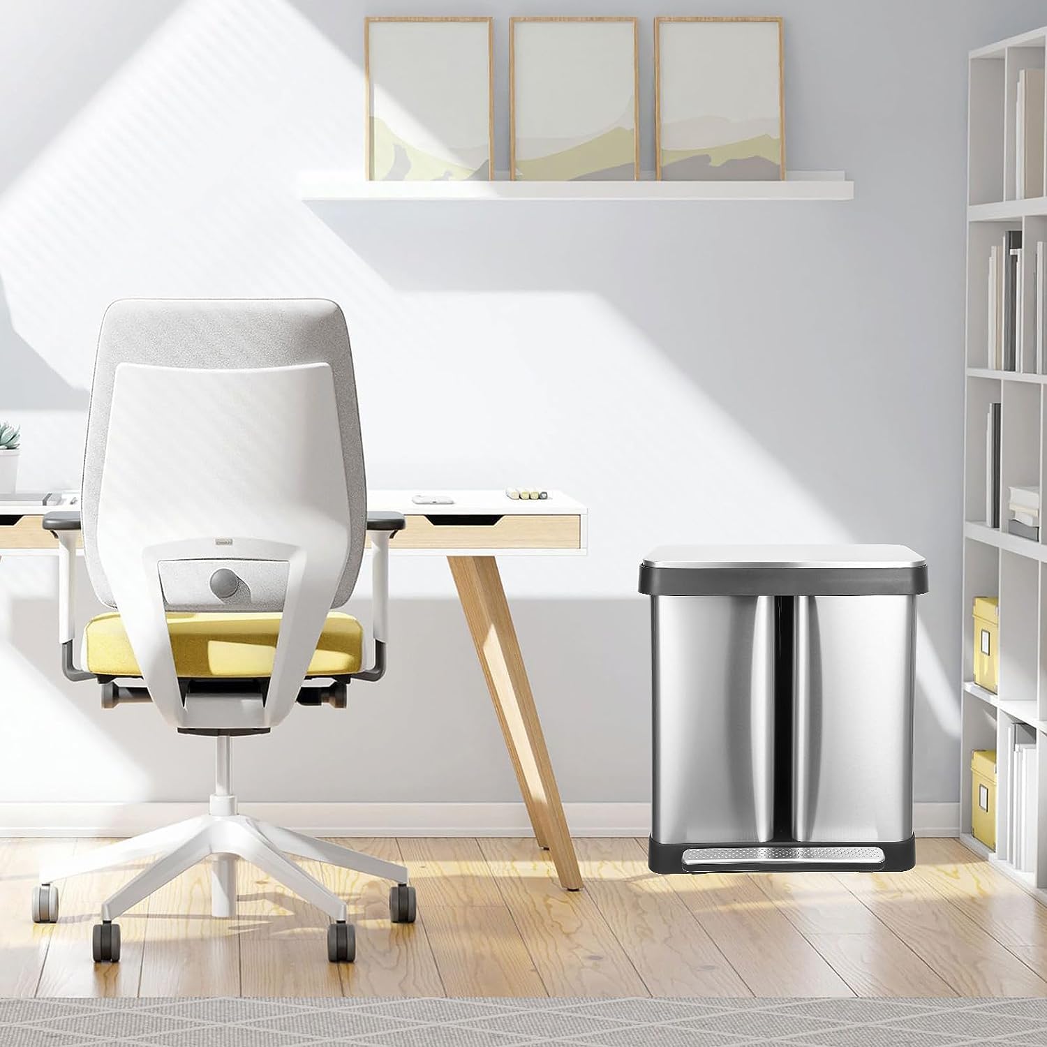 2 x 9.5 Gal Trash Can, Dual Garbage Can & Recycle Bin, 2 Compartments, Soft Close Lid and Airtight, for Home, Office, Business