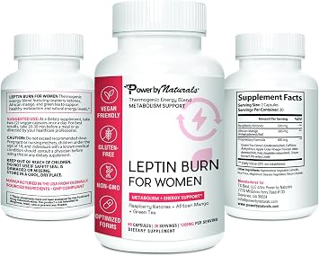 Power By Naturals LeptinBurn for Women Weight Management Support with Green Coffee Bean, Garcinia & Green Tea Extract Gluten-Free, Non-GMO, Vegan 60 Capsules (1-Month Supply)