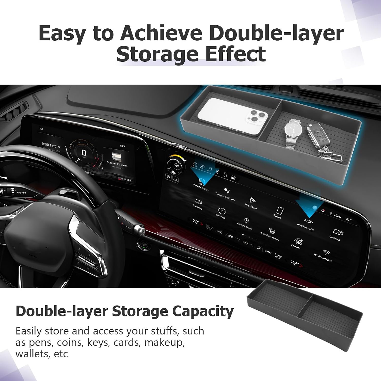 LUWU 2025 2026 Traverse Dashboard Storage Tray Compatible with 2024 2025 2026 Chevrolet Traverse Accessories Behind Screen Organizer 2025 2026 Traverse Accessories Center Console Display Box Dash Tray