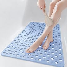 Tiamo Large Bathtub Mat 20.87" x 33.86",Non Slip Shower & Tub Mat for Elderly & Pregnant Women,Big Suction Cups,Quick Drain,Soft & Durable,Blue