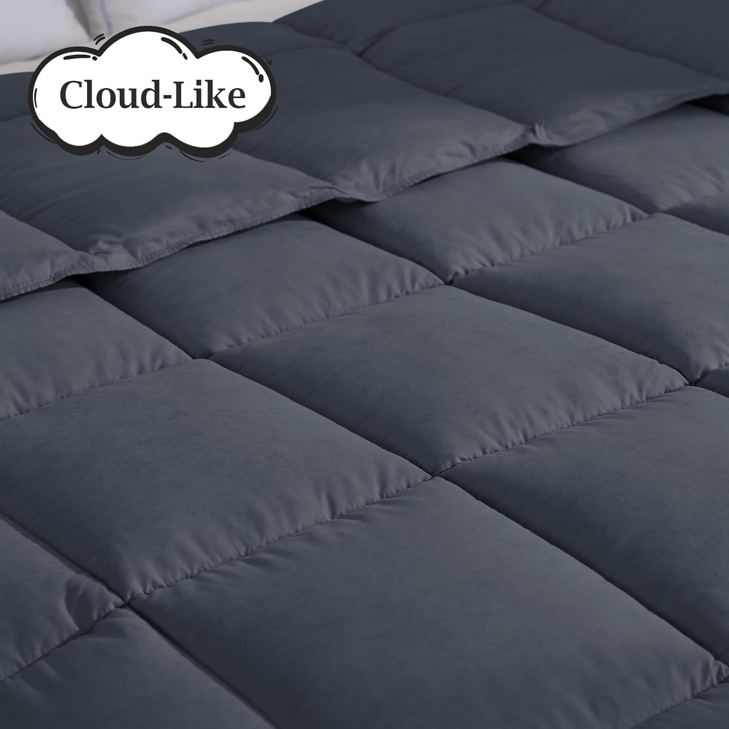 Peace nest Queen Size Goose Feather Fiber and Down Comforter Fluffy Duvet Insert All Season Hotel Luxury Bedding Comforters Soft Medium Warmth 88x88 Inches Dark Grey