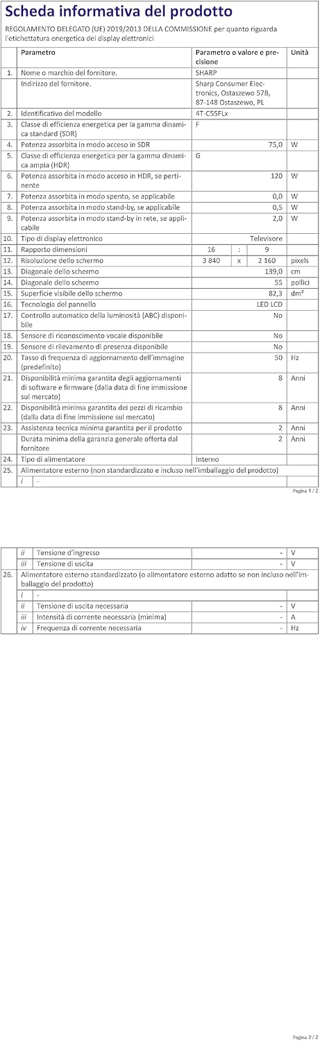 Sharp Aquos 55FL1EA, 50 LED Smart TV 4K UHD Android 11, DVB-T2/S2, 3840 x 2160 Pixels, Wi-Fi, Nero, 3xHDMI 2.1, 2xUSB, Chromecast integrato, Dolby Digital Plus, DolbyAC-4, DTS HD Sharp Aquos 55FL1EA, 50 LED Smart TV 4K UHD Android 11, DVB-T2/S2, 3840 x 2160 Pixels, Wi-Fi, Nero, 3xHDMI 2.1, 2xUSB, Chromecast integrato, Dolby Digital Plus, DolbyAC-4, DTS HD