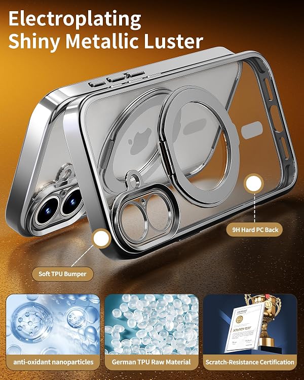 UREMKIM Magnetic for iPhone 17 Case Upgraded 360° Spin Magnetic Stand [Compatible with Magsafe][Military Drop Protection] Slim Polished Shockproof Clear for iPhone 17 Case 6.3", Silver by UREMKIMㅤ - Used condition - Image 5