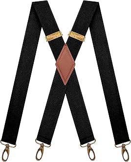 Vintage Suspenders for Men Heavy Duty 4 Snap Hooks for Belt Loops Adjustable X Back