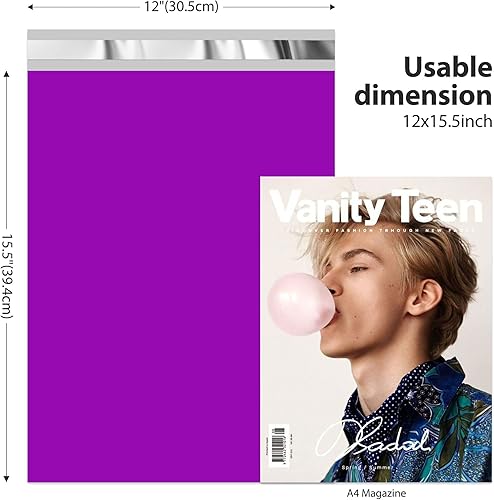 Miniatura 68 de Fuxury 100 sobres de polietileno de 12 x 15.5 pulgadas, bolsas de envío impermeables para ropa, sobres de envío adhesivos fuertes para pequeñas Rosa