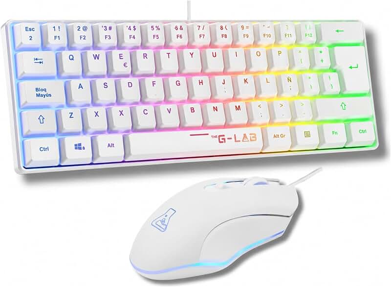 The G-Lab Combo Hydrogen Clavier et Souris Gaming Blanc, QWERTY ES | Clavier Gaming 60% + Souris Gaming RGB, Taille Compacte, Blanc, Compatible avec PC/PS4/PS5