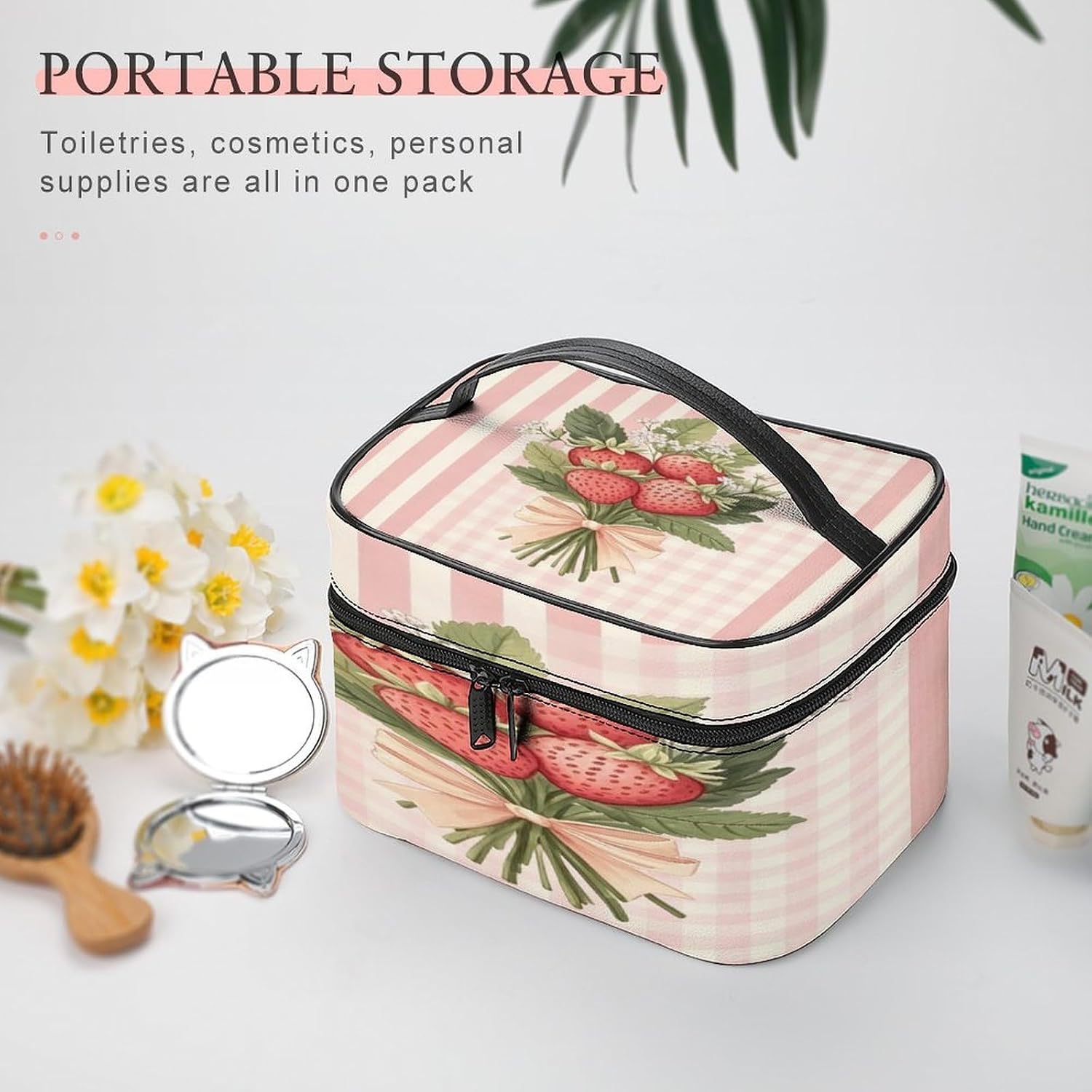 Pink Strawberry Travel Makeup Bag Cosmetic Bag Toiletry Bags image 5