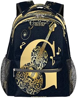 Mochilas escolares leves para meninos e meninas com estampa de guitarra adolescente, à prova d'água, 40,64 cm, para viagem, laptop, casual, adequado para homens e mulheres, trabalho, viagens, caminhadas, acampamento, Multicor, Medium, Mochilas Daypack