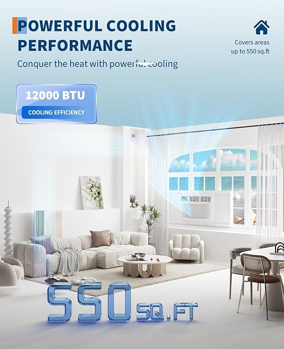 12000BTU 115V Window Air Conditioner, Fast Cooling for 550 Sq.Ft, Window AC Mount with Remote for Apartment Office
