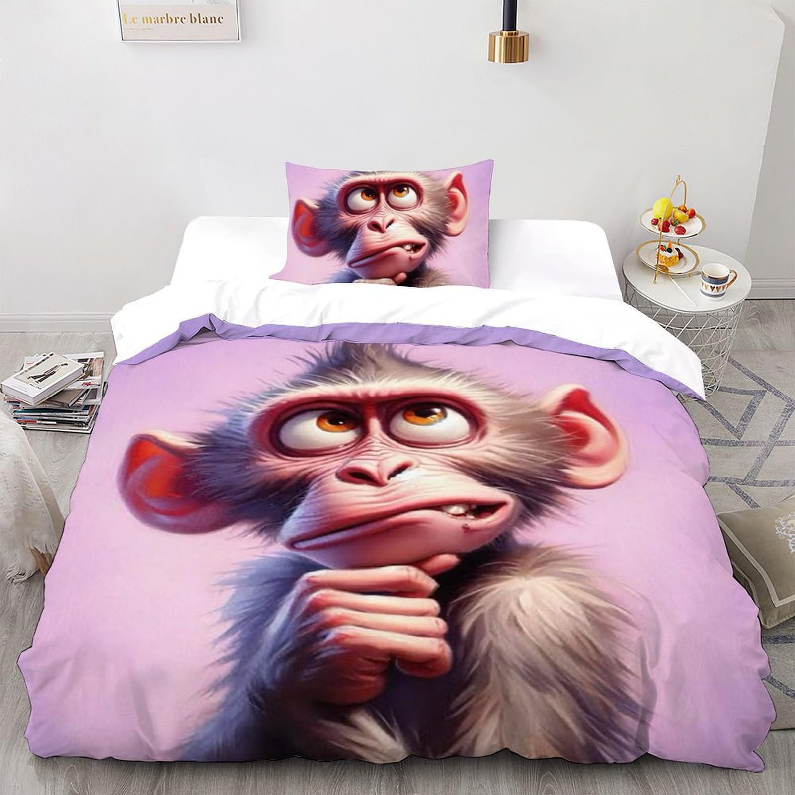 Housse de couette single animaux imprimé 3D en microfibre 135x200cm pour lit une place