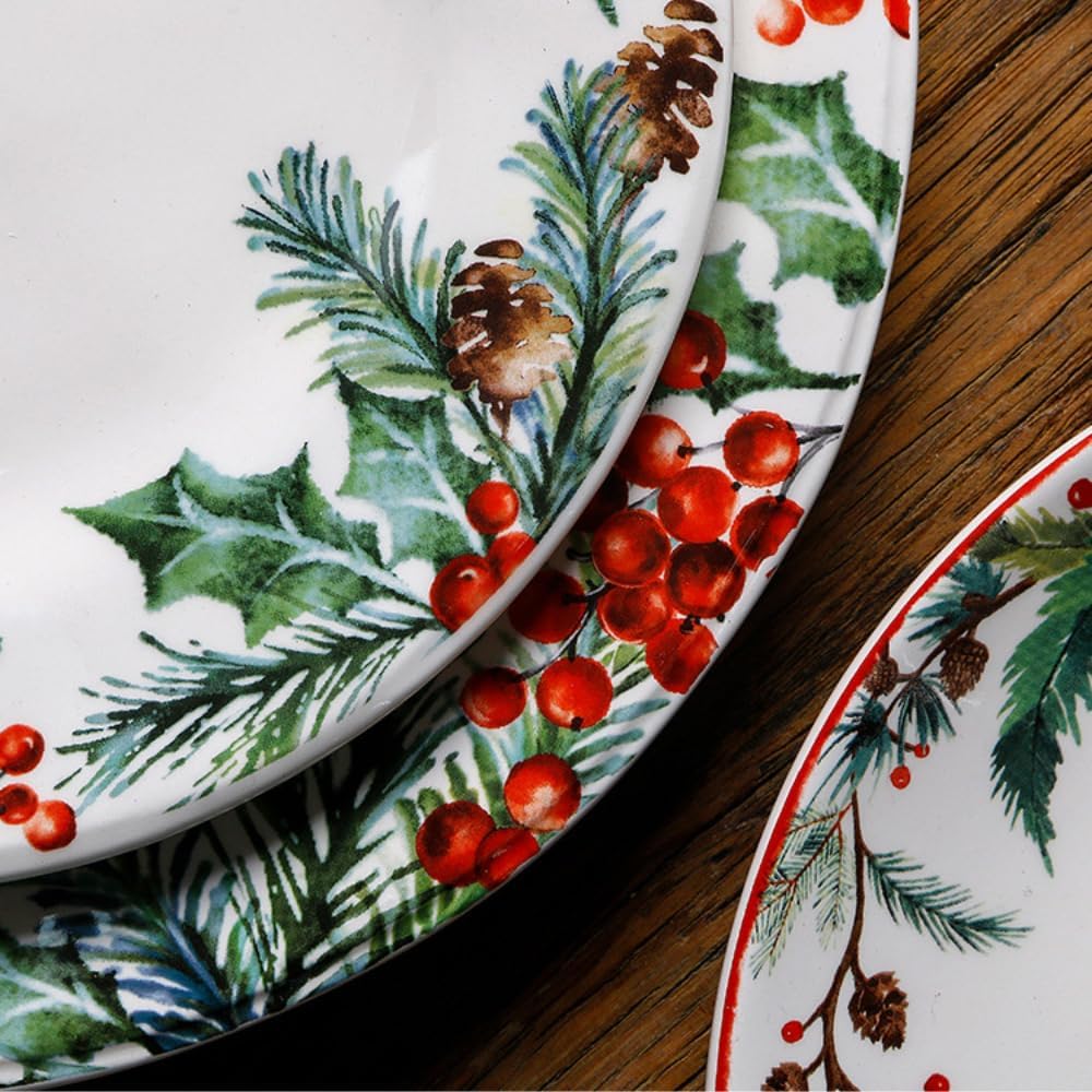 Ceramic Dinner Plates Christmas Underglaze Flat Round Household Dessert Decorative Coffee Cups Mugs Snack Breakfast Bowls Bird'S Nest Salad Fruit Ice Cream Salads Soups Pasta Snacks