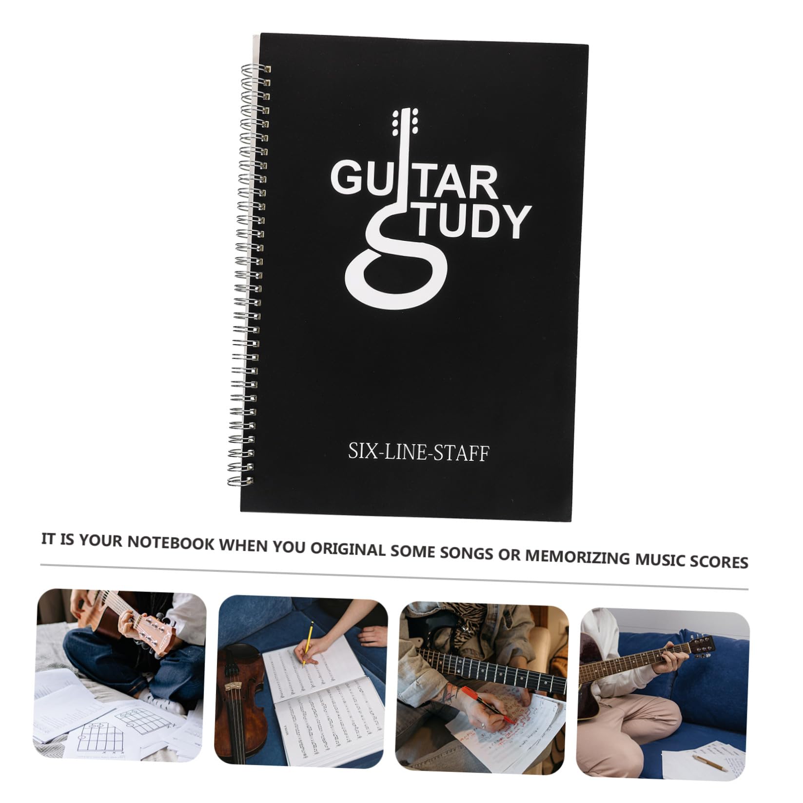 Mikinona Cuaderno Tablatura Guitarra A4 Diseño en Espiral, Resistente al Agua y Ligero, Adecuado para Principiantes Llevar en Bolsa de Guitarra al Aire Libre