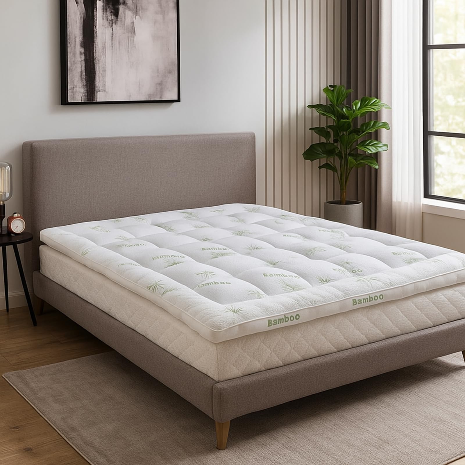 Surmatelas Bamboo | Tissu en Polyester Bambou | 7 cm de Confort | Microfibre, hypoallergénique (140x190 cm)