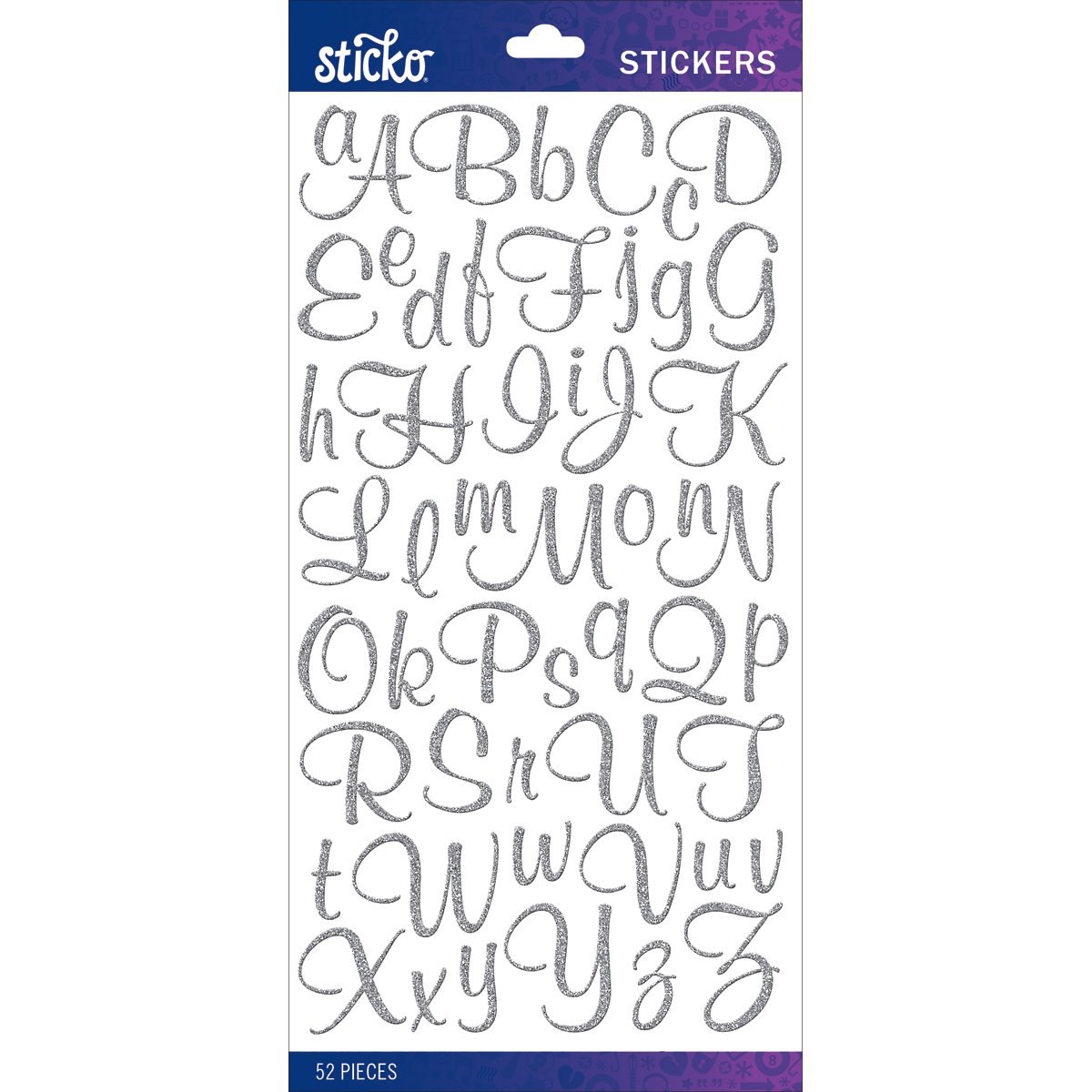 Sticko Small Sticker Alpha-Mural Script-Silver-Glitter (52 Pieces) 52-90108