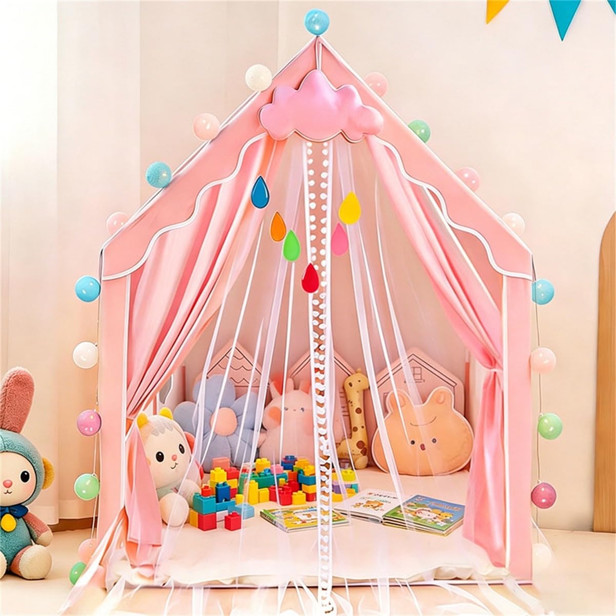 Großes Kinder Spielzelt for drinnen, rosa Prinzessinnen-Spielhaus for Mädchen, faltbares Spielzelt for Kinderzimmer