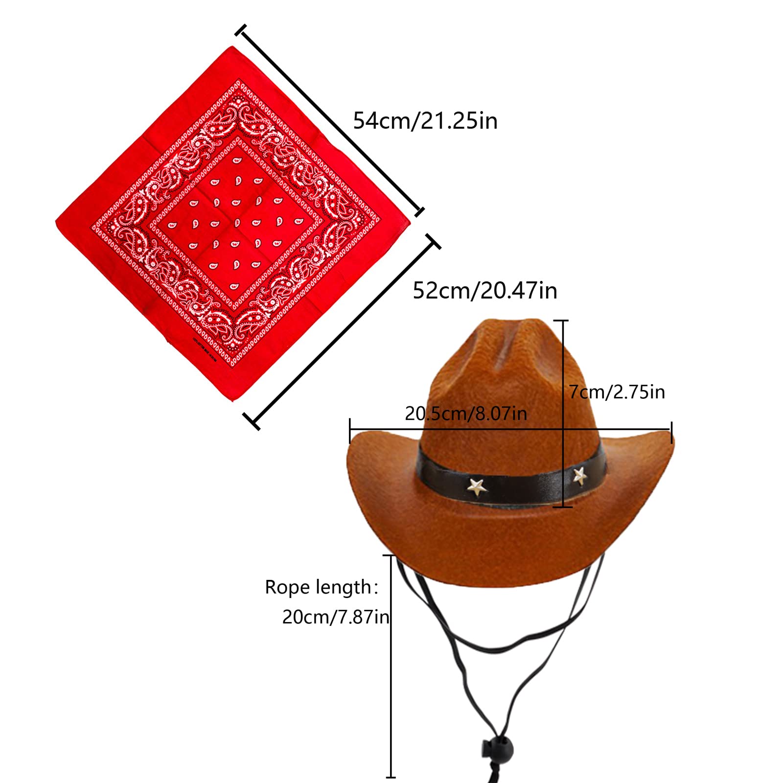 Kowbojski kapelusz i bandana, szalik, pies, kot, sombrero, szczeniak, kostium, cosplay, czapka, szczeniak, pies, kot, wakacje, dekoracja na imprezę dla zwierząt domowych, kawowa