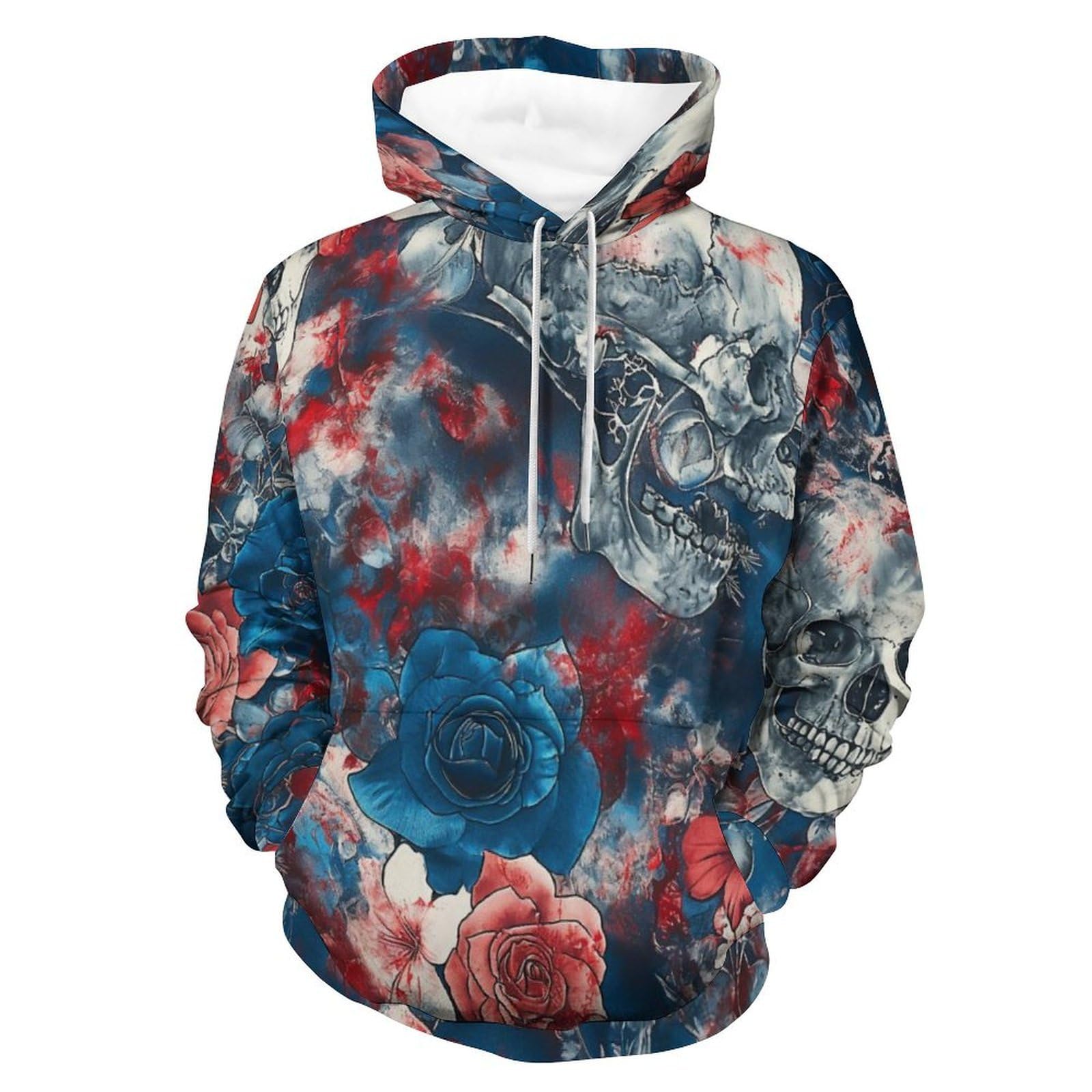 Sweat à capuche crâne bleu pullover confortable pour affronter le froid - 8