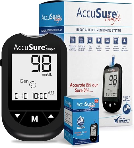 AccuSure Simple Digital Glucometer Kit |with 25 Strips,10 Lancet,1 Lancing device for Accurate Blood Glucose Sugar Testing...