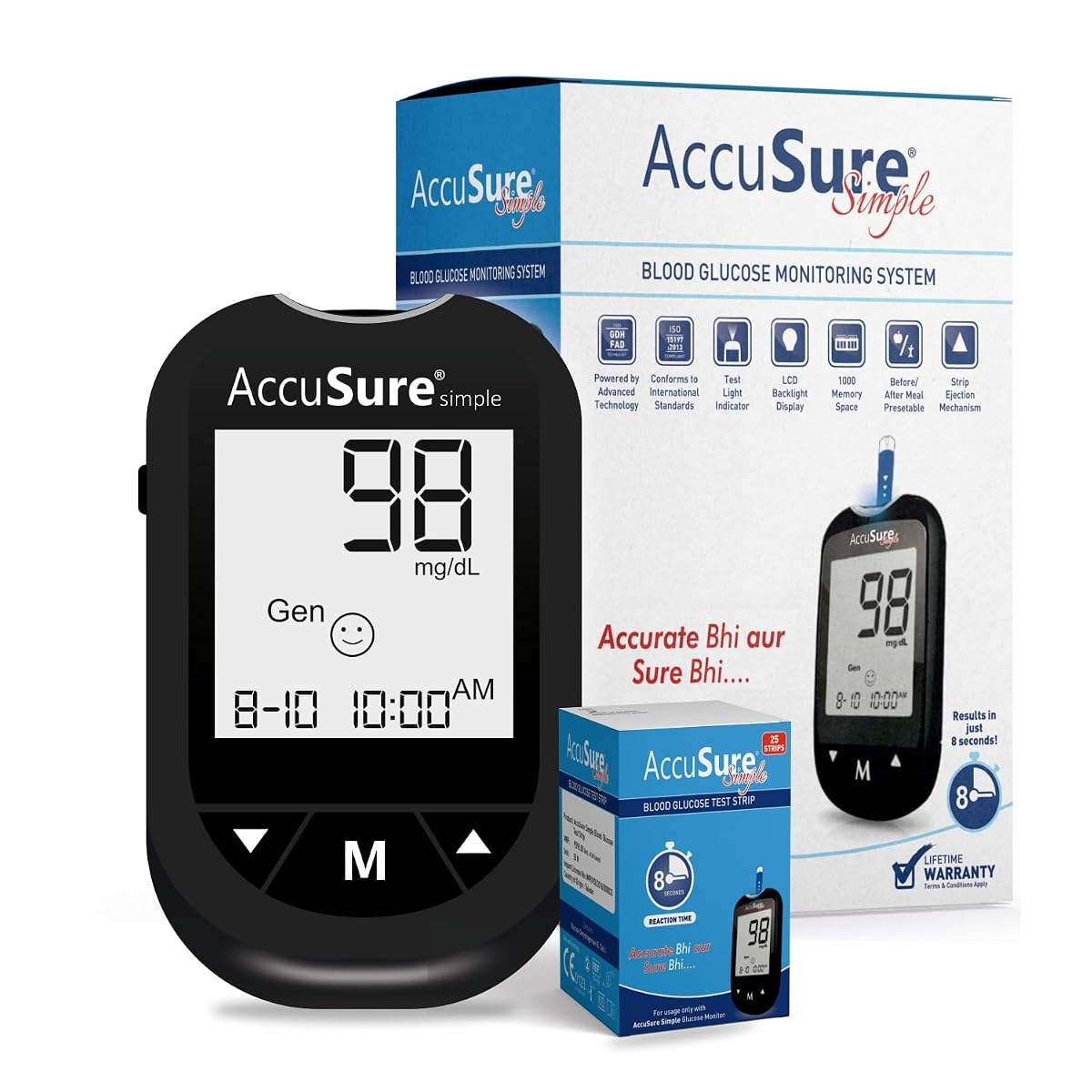 AccuSure Simple Digital Glucometer Kit |with 25 Strips,10 Lancet,1 Lancing