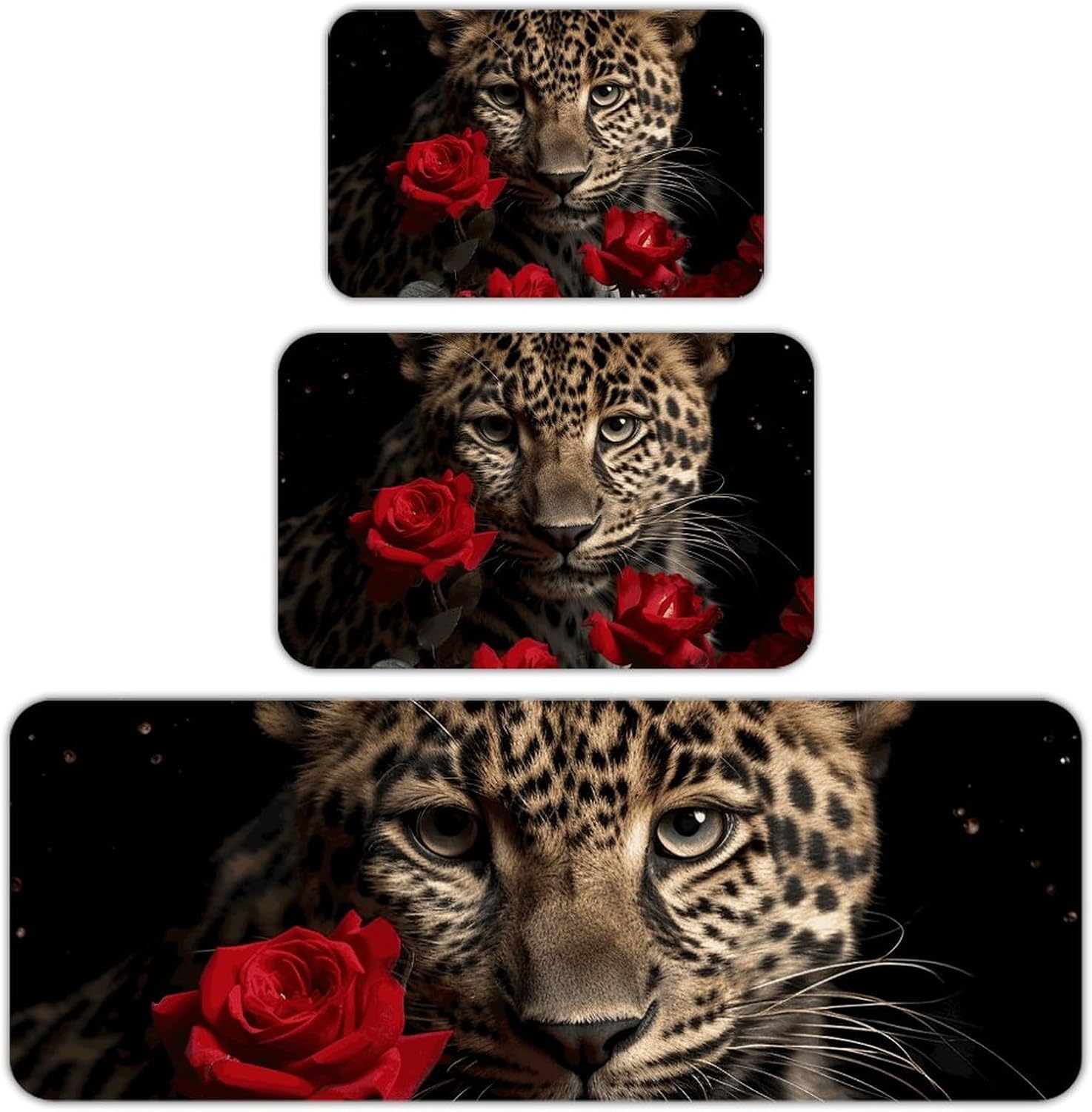 Rose Leopard Kitchen Mats for Floor 3 Pcs Kitchen Rugs