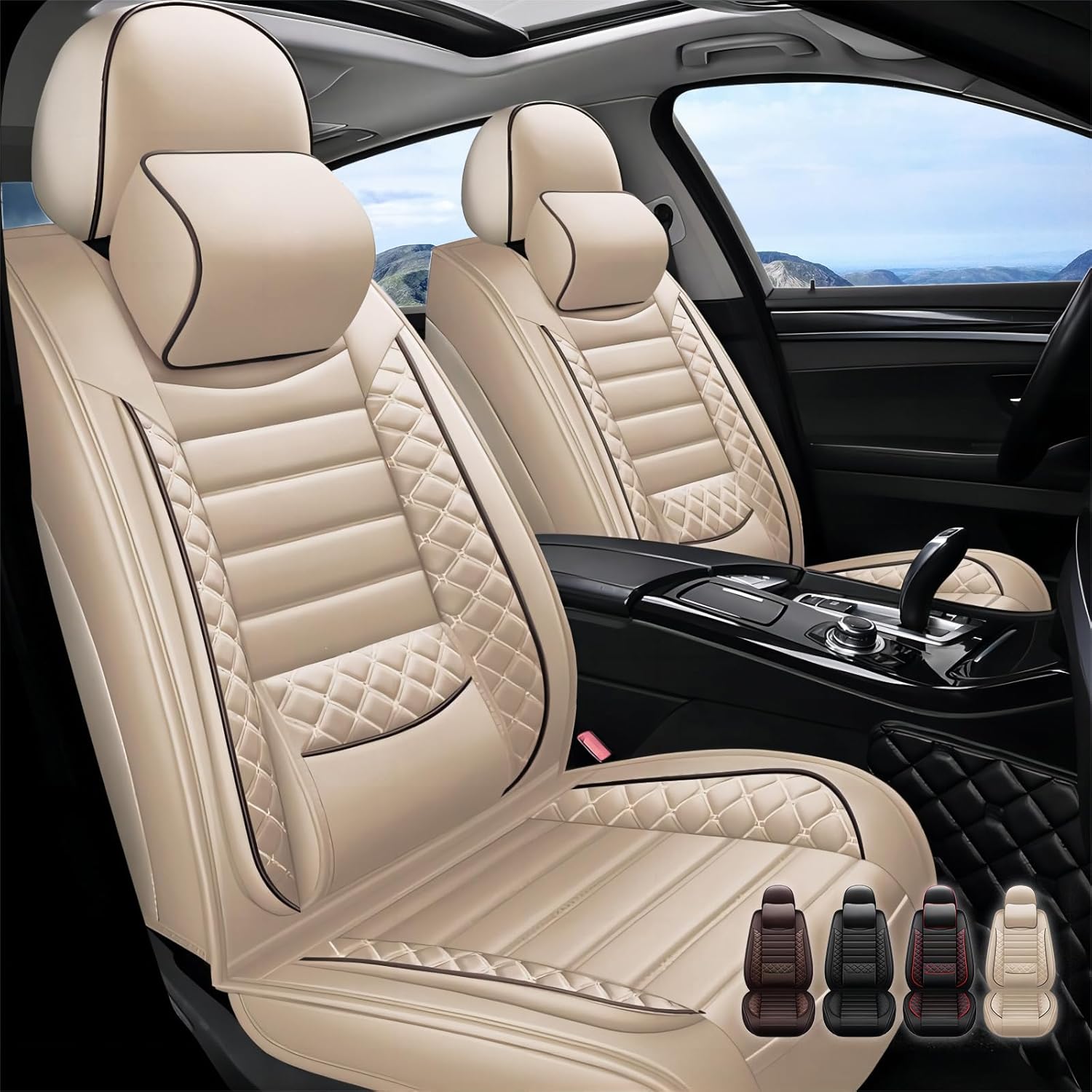 Seat Covers for Mercedes-Benz E200 E230 E250 E300 E320 E350 E400 E450 E500 E550,Waterproof Breathable Nappa Leather Car Seat Cover Protector 2 PCs Front Set Vehicle Chair Cover(Classic Black)