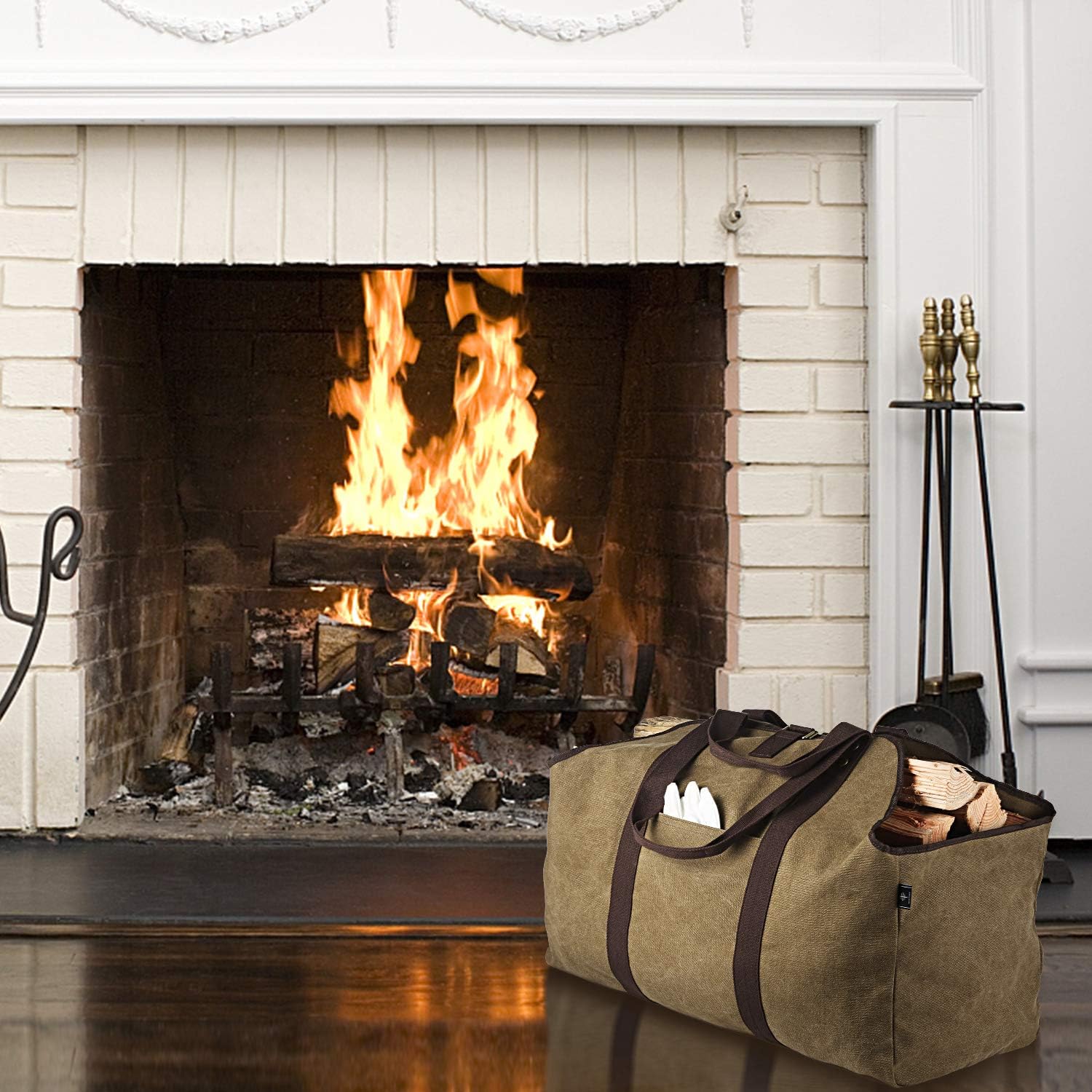 Firewood Carrier Bag Waxed Canvas Waterproof Extra Large Log Carrier Holder Freestanding Tote Bag for Firewood - Image 6